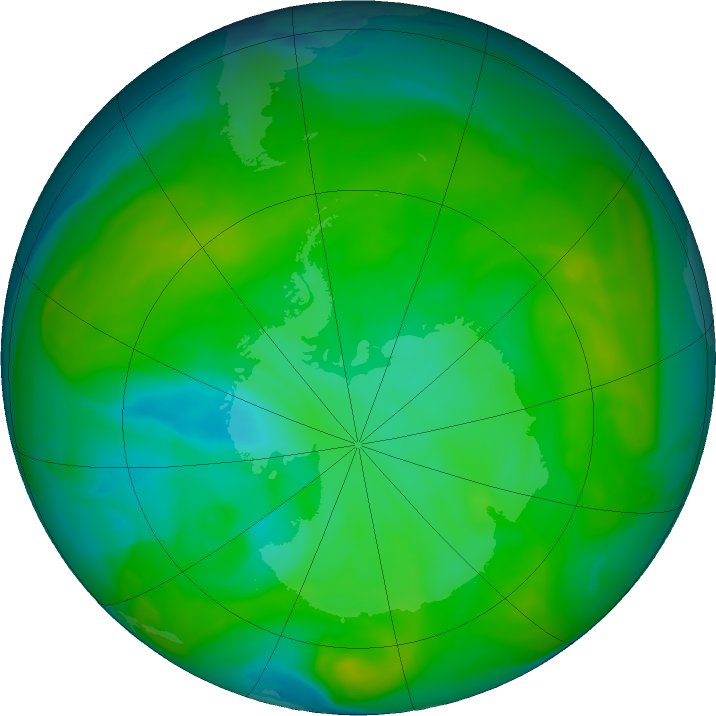 Antarctic ozone map for 20 December 2019